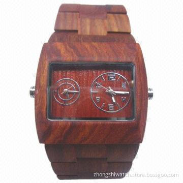 Classic Eco-friendly Wooden Watch with Dual Japan Three-hand Quartz Movement, Water Resistant